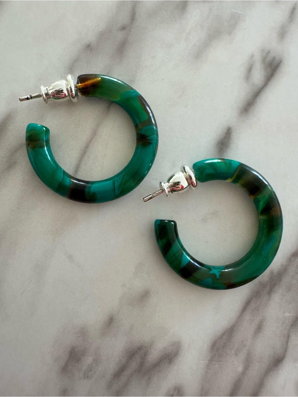 Green Marbled acetate Hoop Earrings - Women Jewelry